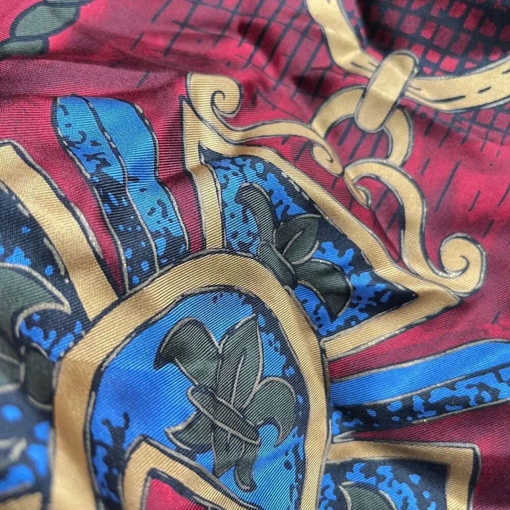VTG Silk Scarf Elaine Gold Crest Shield Red Gold Equestrian Wrap 50